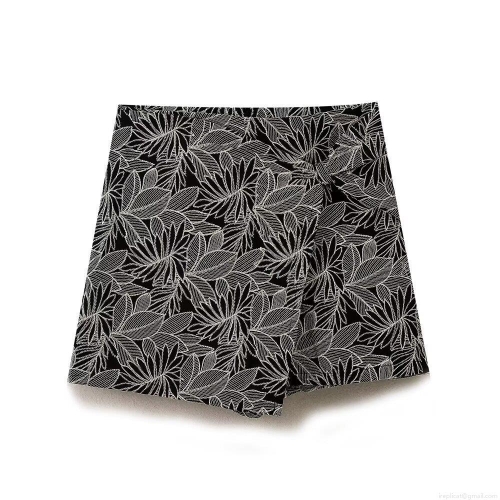 Women's High Waisted Skort Tropical Leaf Embroidery Cotton Blend A-Line Shorts Casual Chic Summer Vacation Skirt Pants For Women