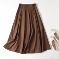 Women's High Waist A-Line Pleated Midi Skirt 85% Polyester 15% Cotton Solid Color Elegant Casual Long Skirt For Daily Office Streetwear Lady