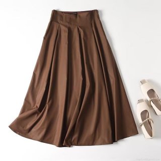 Women's High Waist A-Line Pleated Midi Skirt 85% Polyester 15% Cotton Solid Color Elegant Casual Long Skirt For Daily Office Streetwear Lady