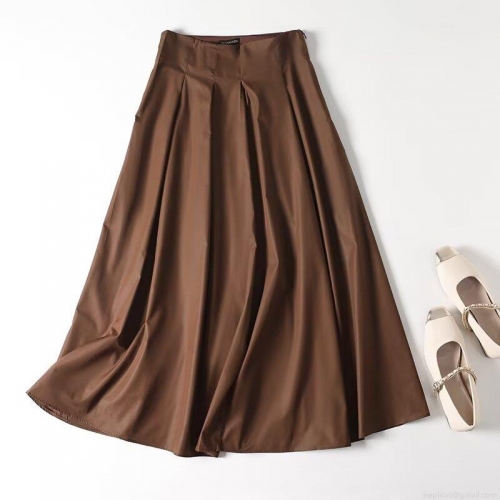 Women's High Waist A-Line Pleated Midi Skirt 85% Polyester 15% Cotton Solid Color Elegant Casual Long Skirt For Daily Office Streetwear Lady