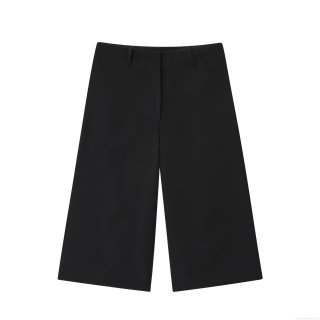 Women Minimalist Mid-Length Wide Leg Shorts High Waist Polyester Suit Fabric Casual Solid Color Bermuda Shorts For Daily Wear