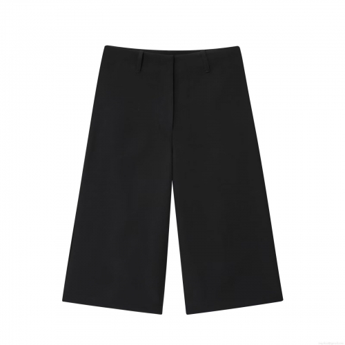 Women Minimalist Mid-Length Wide Leg Shorts High Waist Polyester Suit Fabric Casual Solid Color Bermuda Shorts For Daily Wear