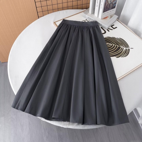 Women's Elegant Pleated Midi Skirt High Waist Elastic A-Line Solid Color Polyester Spandex Blend Casual Commuter Skirt For Office Daily Wear Ladies