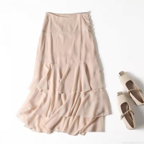 Women Elegant Tiered Ruffle Midi Skirt High Waist Pleated A-Line Chiffon Texture Skirt Solid Color For Office Party Commute Soft Chic Fashion