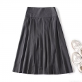 Women's Elegant Pleated Midi Skirt High Waist Polyester Spandex Twill A-Line Skirt with Invisible Zipper for Office Commute Minimalist Fashion
