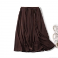 Women's Elegant Coffee Satin Pleated Midi Skirt 100% Polyester High Waist A-Line Skirt for Commute Party Autumn Fashion