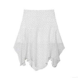 Women's Sexy Polka Dot Asymmetrical Skirt High Waist Chiffon Ruffle Midi Skirt A-Line White Flowy Skirt For Vacation Party Elegant Ladies Bottoms