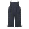 Women's High Waist Wide Leg Pants 100% Polyester Woven Solid Color Casual Long Trousers Large Curved Pockets Modern Minimalist Fashion