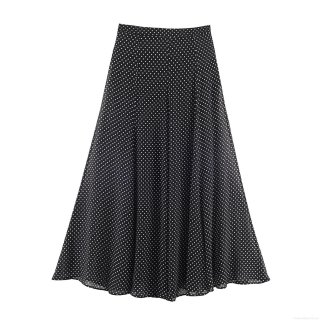Women's High Waist Polka Dot Maxi Skirt Retro A-Line Chiffon Long Skirt Casual Summer Beach Streetwear Flowy Skirt for Women