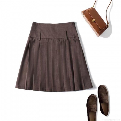 Women Classic Preppy Style Pleated Mini Skirt 97% Polyester 3% Spandex Solid Color Dark Brown High Waist Academy Short Skirt For Women