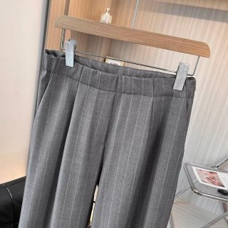 Women's High Waisted Striped Wide Leg Pants Cotton Blend Loose Casual Commuter Office Trousers Grey Autumn Fashion Straight Long Pants