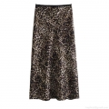 Women's Sexy Leopard Print Satin Skirt High Waist A-Line Midi Long Skirt Fashion Streetwear Party Polyester Satin Bottoms for Women