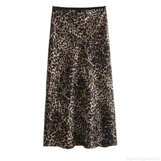 Women's Sexy Leopard Print Satin Skirt High Waist A-Line Midi Long Skirt Fashion Streetwear Party Polyester Satin Bottoms for Women