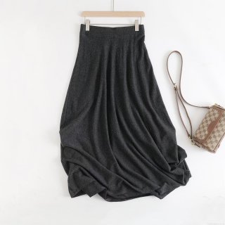 Women's Knit A-Line Midi Skirt High Waist Wool Blend Elastic Waist Solid Color Casual Elegant Knitted Long Skirt for Women