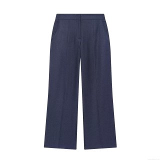 Women's Casual Straight Leg Pants High Waist Polyester Blend Deep Blue Trousers Winter Fashion Wide Leg Office Lady Bottoms Solid Color Long Pants