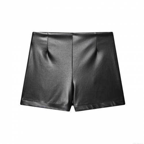 Women High Waist Faux Leather Shorts Sexy Black PU Pleated Hot Pants Winter Fashion Streetwear Versatile Casual Bottoms