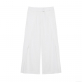 Women's Minimalist Wide Leg Pants Fashion Solid Color Pleated Full Length Trousers Office Commuting Daily Casual Loose Mid Waist White Polyester Pants