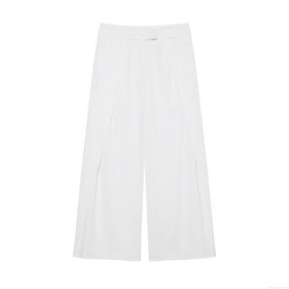 Women's Minimalist Wide Leg Pants Fashion Solid Color Pleated Full Length Trousers Office Commuting Daily Casual Loose Mid Waist White Polyester Pants