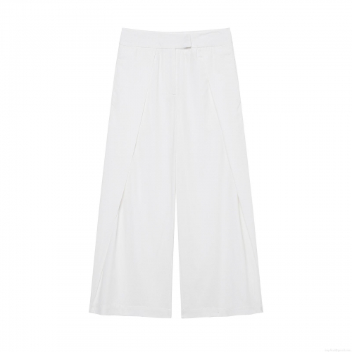 Women's Minimalist Wide Leg Pants Fashion Solid Color Pleated Full Length Trousers Office Commuting Daily Casual Loose Mid Waist White Polyester Pants