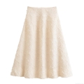 Women's Elegant High Waist A-Line Skirt 100% Polyester Fringe Feather Texture Long Umbrella Skirt For Winter Fashion Women