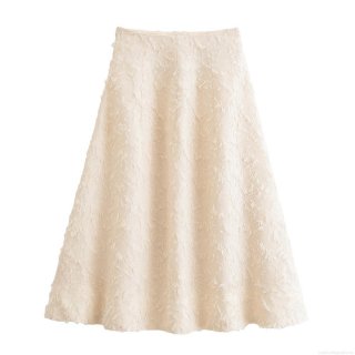 Women's Elegant High Waist A-Line Skirt 100% Polyester Fringe Feather Texture Long Umbrella Skirt For Winter Fashion Women