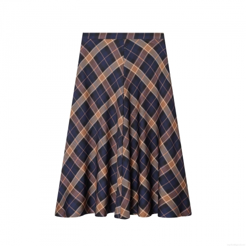 Women Retro Plaid A-Line Midi Skirt Elegant High Waist Polyester Checkered Swing Skirt For Autumn Winter Daily Streetwear