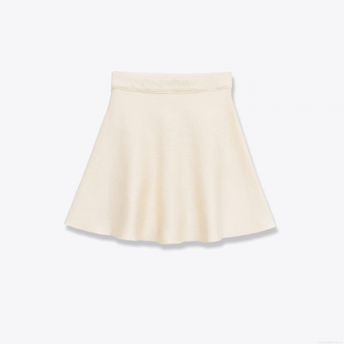 Women Winter Knitted A-Line Midi Skirt Polyester Spandex Blend Elastic High Waist Vertical Ribbed Skirt Elegant Casual Solid Cream White Skirt For Women Daily Wear