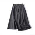 Women's High Waist Wool Blend Midi Skirt Elegant Irregular Hem A-Line Skirt Solid Color Thick Warm Commuter Style Winter Skirt For Women