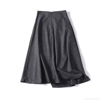 Women's High Waist Wool Blend Midi Skirt Elegant Irregular Hem A-Line Skirt Solid Color Thick Warm Commuter Style Winter Skirt For Women