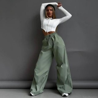 Women's High Waist Cargo Pants American Vintage Streetwear Loose Straight Casual Long Trousers With Pockets Drawstring For Women Fashion Street Style