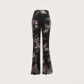 Women's Flared Pants Polyester Spandex Floral Sequin Embroidery High Waist Party Trousers Sexy Slim Fit Evening Clubwear Trousers For Ladies