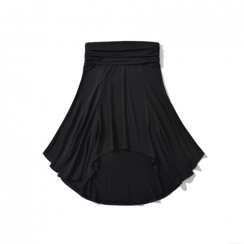 Women's Fashion Irregular High Low Hem Skirt Solid Color Pleated Waist Polyester Spandex Midi Skirt For Streetwear Party Ladies