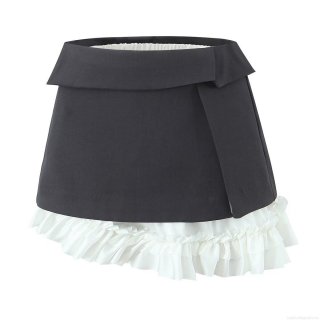 Women's High Waist Mini Skirt Contrast Color Ruffled Hem Sexy Bodycon Skirt Polyester Spandex Short Skirt for Party Streetwear Daily Women Fashion