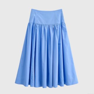 Women High Waist Pleated Midi Skirt 100% Polyester Big Swing A-Line Solid Color Sexy Streetwear Party Date Fashion Skirt
