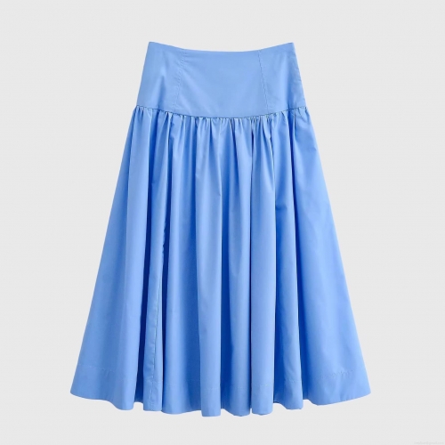 Women High Waist Pleated Midi Skirt 100% Polyester Big Swing A-Line Solid Color Sexy Streetwear Party Date Fashion Skirt