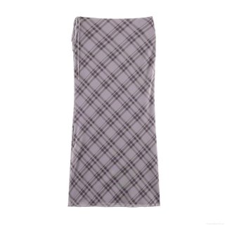 Women's Sexy Mesh Plaid Midi Skirt Side Drawstring Lace Up Slim Fit Bodycon Pencil Skirt Streetwear Club Party Fashion Purple Grey Plaid Skirts Women's Clothing