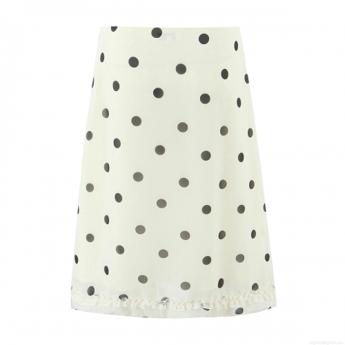 Women's Polka Dot Midi Skirt High Waisted A-Line Skirt With Ruffle Hem 100% Polyester Vintage Streetwear Style For Summer Spring Ladies Casual Fashion