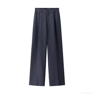 Women's Pinstripe Wide Leg Suit Pants High Waist Polyester Straight Trousers For Office Business Commuter Ladies Casual Loose Long Pants