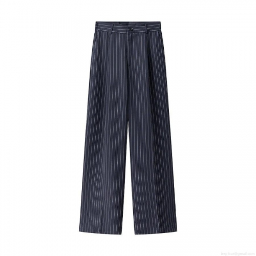 Women's Pinstripe Wide Leg Suit Pants High Waist Polyester Straight Trousers For Office Business Commuter Ladies Casual Loose Long Pants