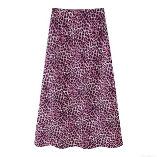 Women's Sexy Leopard Print Satin Midi Skirt High Waist Pink Black Animal Print A-Line Skirt For Streetwear Party Daily Wear
