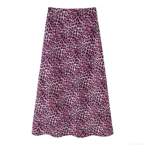 Women's Sexy Leopard Print Satin Midi Skirt High Waist Pink Black Animal Print A-Line Skirt For Streetwear Party Daily Wear