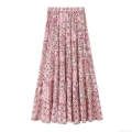 Women's Vintage Floral Print Tiered Maxi Skirt High Waist Elastic Ruffle Cake Skirt Boho A-Line Long Skirt For Summer Beach Daily Wear Casual Streetwear Lady Clothing Polyester Fabric