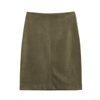 Women's Sexy Military Green Faux Suede Midi Skirt Solid Color Bodycon Pencil Skirt With Back Split Fashion Streetwear Bottoms