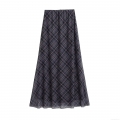 Women's Sexy Streetwear Plaid Mesh Long Skirt High Waist Double Layer A-Line Maxi Skirt Fashion Plaid Skirt Bottoms