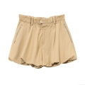Women's Trendy Khaki Bubble Hem Shorts Cotton Polyester Blend High Waist Pleated Casual Bottoms With Metal Zipper Decoration Sweet Style Short Pants For Summer Vacation Party
