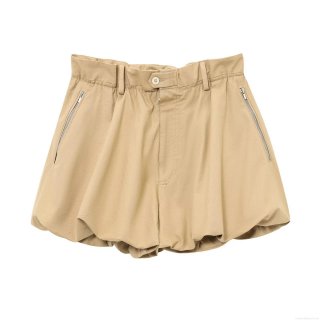 Women's Trendy Khaki Bubble Hem Shorts Cotton Polyester Blend High Waist Pleated Casual Bottoms With Metal Zipper Decoration Sweet Style Short Pants For Summer Vacation Party