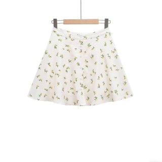 Women Summer Lemon Print High Waist A-Line Mini Skirt Single Breasted Casual Short Skirt For Holiday Vacation Beach Sweet Polyester Skirt
