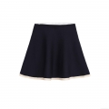Women's Knitted A-Line Mini Skirt With Contrast Trim Navy Blue Elastic Waist Short Skirt For Casual Streetwear Women Fashion