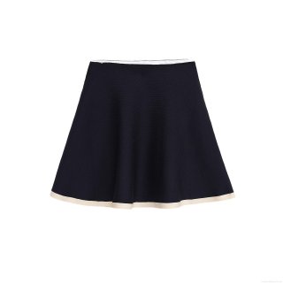 Women's Knitted A-Line Mini Skirt With Contrast Trim Navy Blue Elastic Waist Short Skirt For Casual Streetwear Women Fashion
