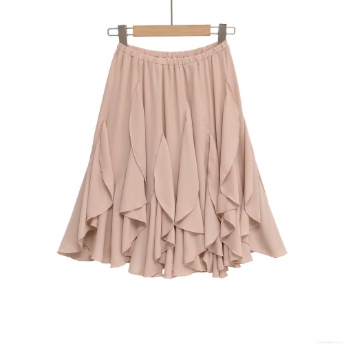 Women Sexy Multi Layer Ruffle Chiffon Skirt High Waist Slimming Nude Pink Long Skirt Elegant Sweet Streetwear Party Maxi Skirts